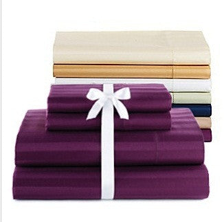 AT HOME Bedding, "The Deluxe" Purple Plum Damask Stripe 500 Thread Count King Deep Pocket Sheet Set NEW (Clearance) Designer Outlet Sale