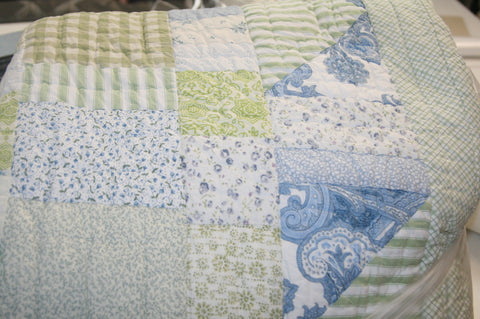 At Home Bedding, Patchwork Sprig Spring Pastel Blue Green Floral King Bed Quilt (Clearance) NEW Designer Outlet Sale